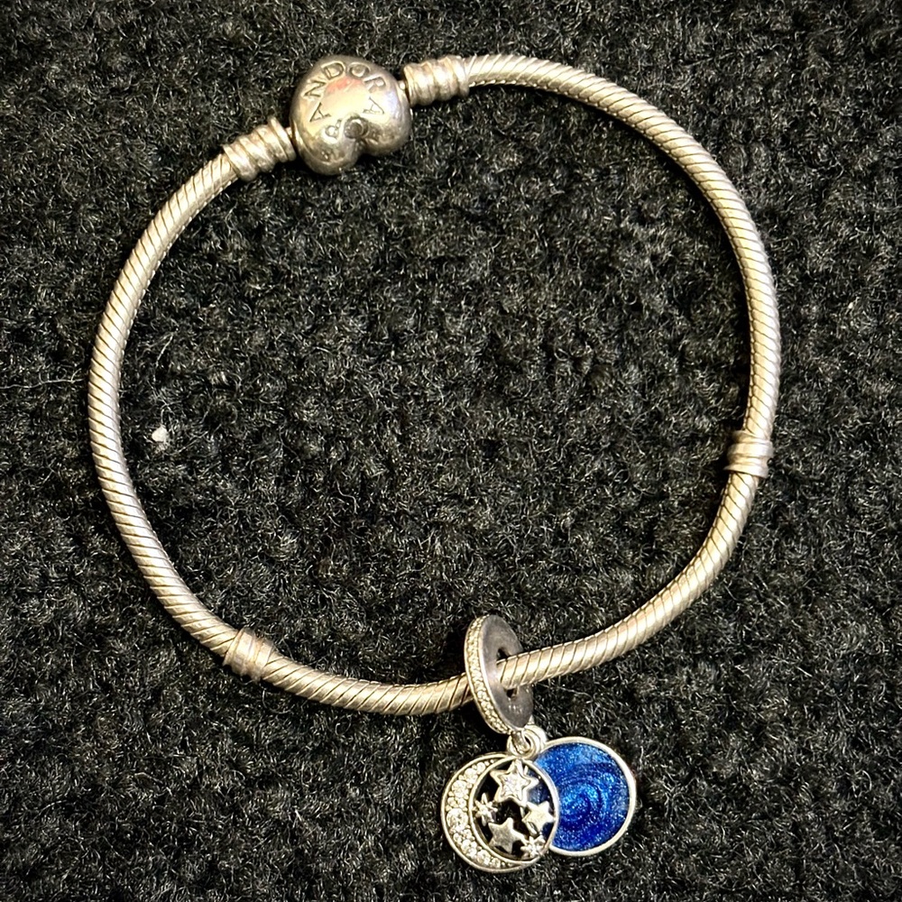 Pandora Silver Bracelet with Blue Star & Moon Charm
